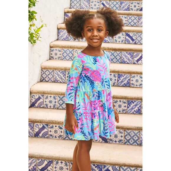 Lilly Pulitzer Girls Geanna Swing Dress Kids Printed Tiered Cotton S 4-5 281134